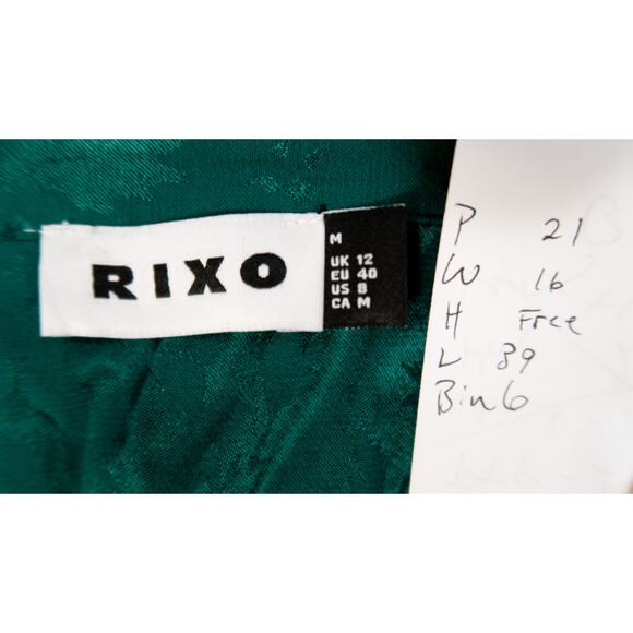 RIXO LONDON Indy Green Floral Satin Jacquard Long Sleeve Mini Dress US MEDIUM - Picture 14 of 14